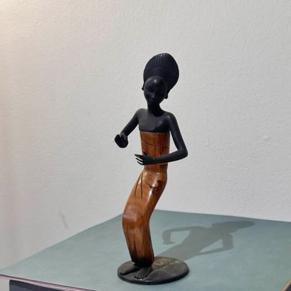 Mid-Century Dancer Sculpture Bronze & Carved Wood, Hagenauer Style Unmarked